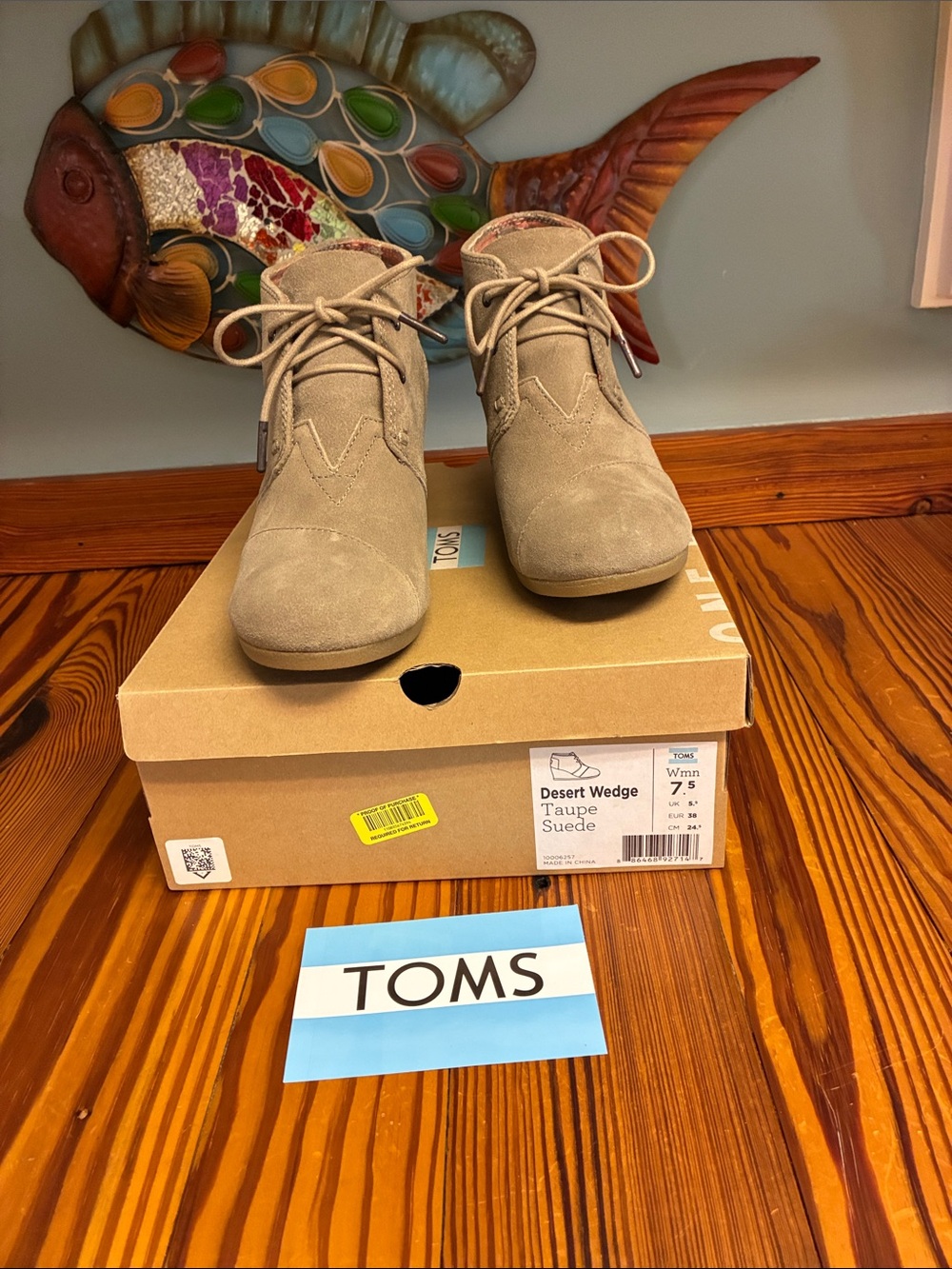 TOMS Taupe Suede Desert Wedge Ankle Boots ~ Size 7.5